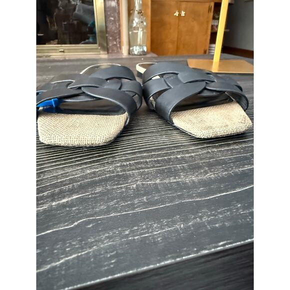 Yves Saint Laurent Beige Jute and Black Tribute Flat Slide Sandals Sz. 10.5 - Picture 3 of 8
